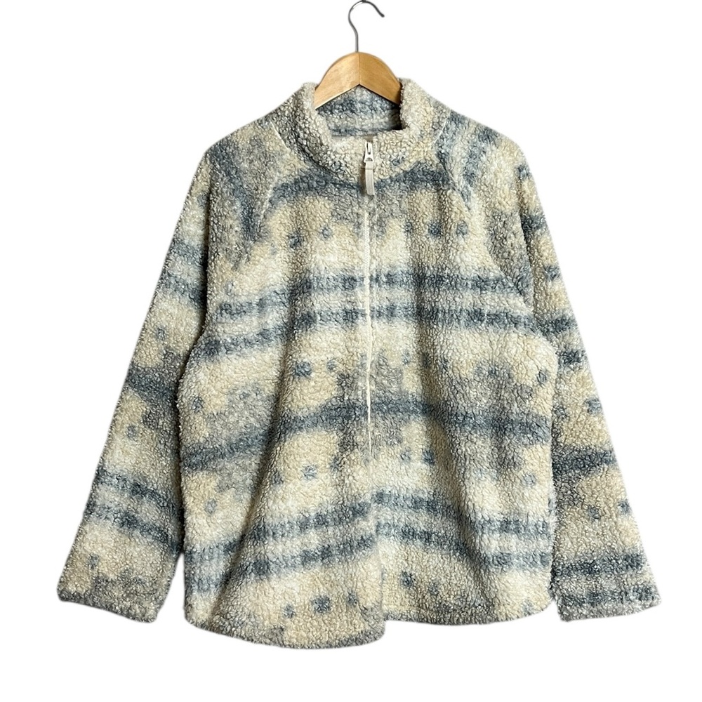 NWT Lucky Brand Women's Sherpa Teddy Jacket Cream and Gray Large